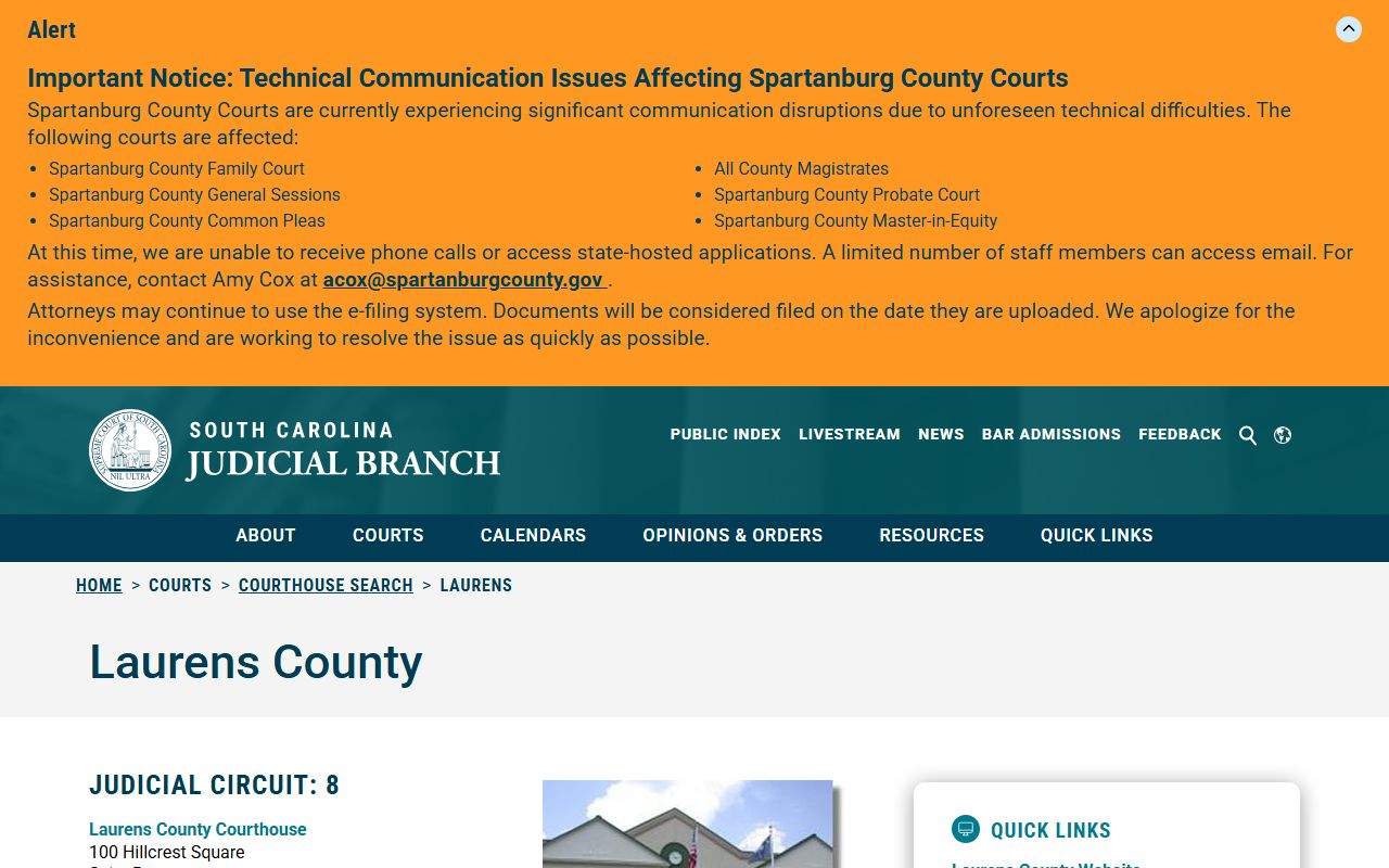 Laurens County court records after arrest courthouse contacts