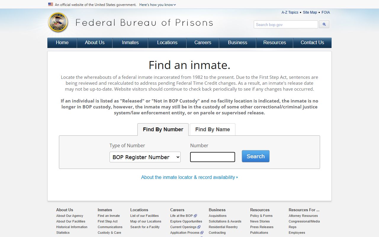 Federal BOP inmate locator used outside Laurens County jail records